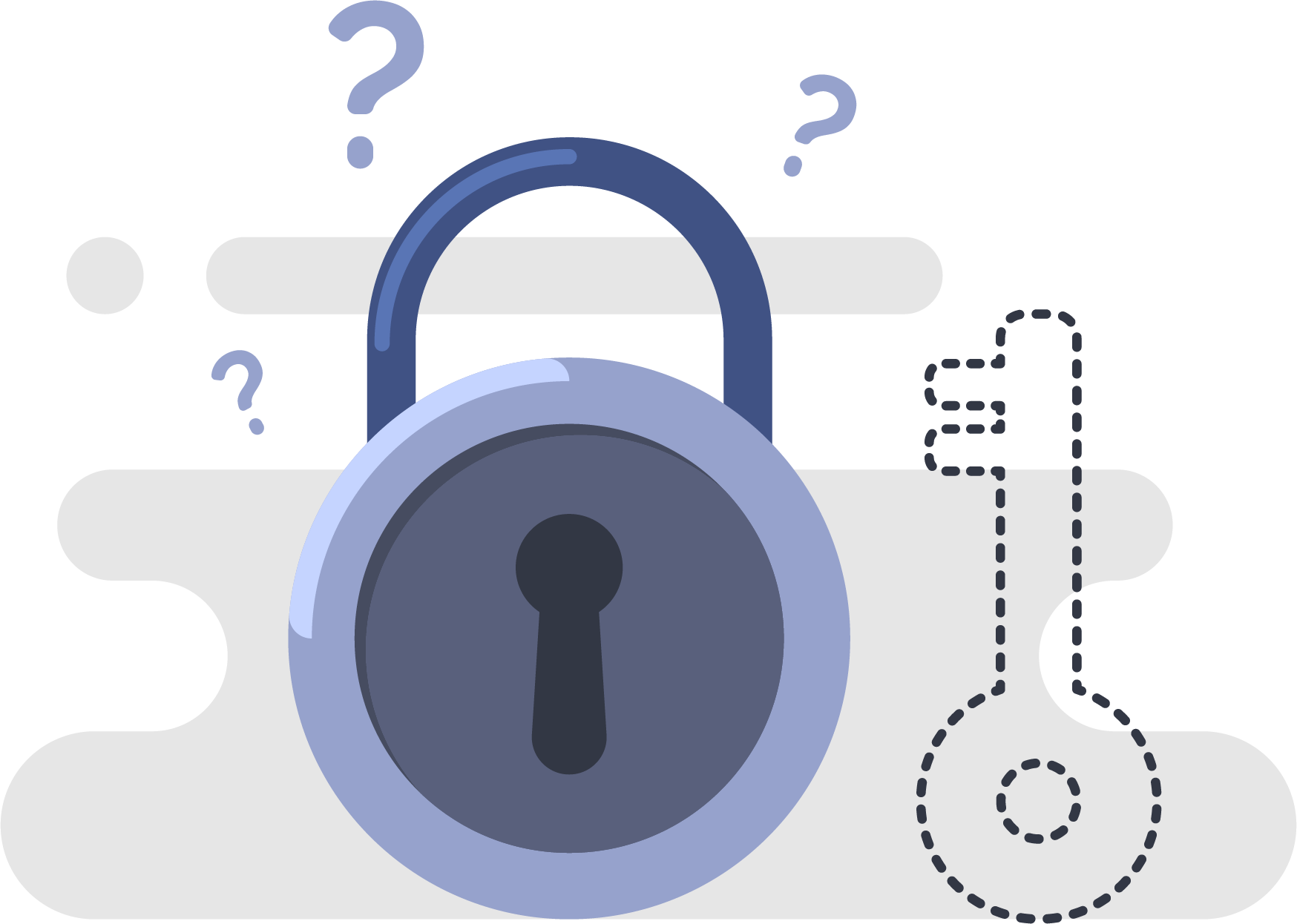 Lock and key with question marks